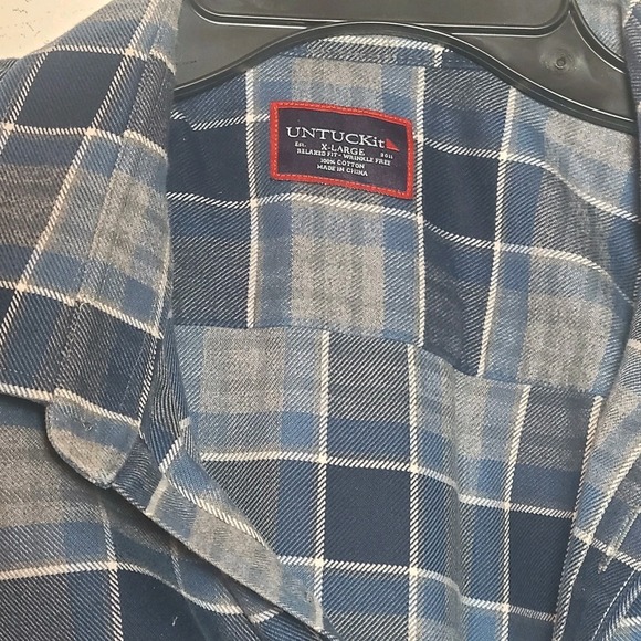 UNTUCKit Mens Shirt Sonoraan XL Wrinkle Free Relax Fit Flannel Blue Plaid Button - Picture 3 of 5